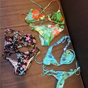 Women's Floral Bikini Set - Green, Blue, Black